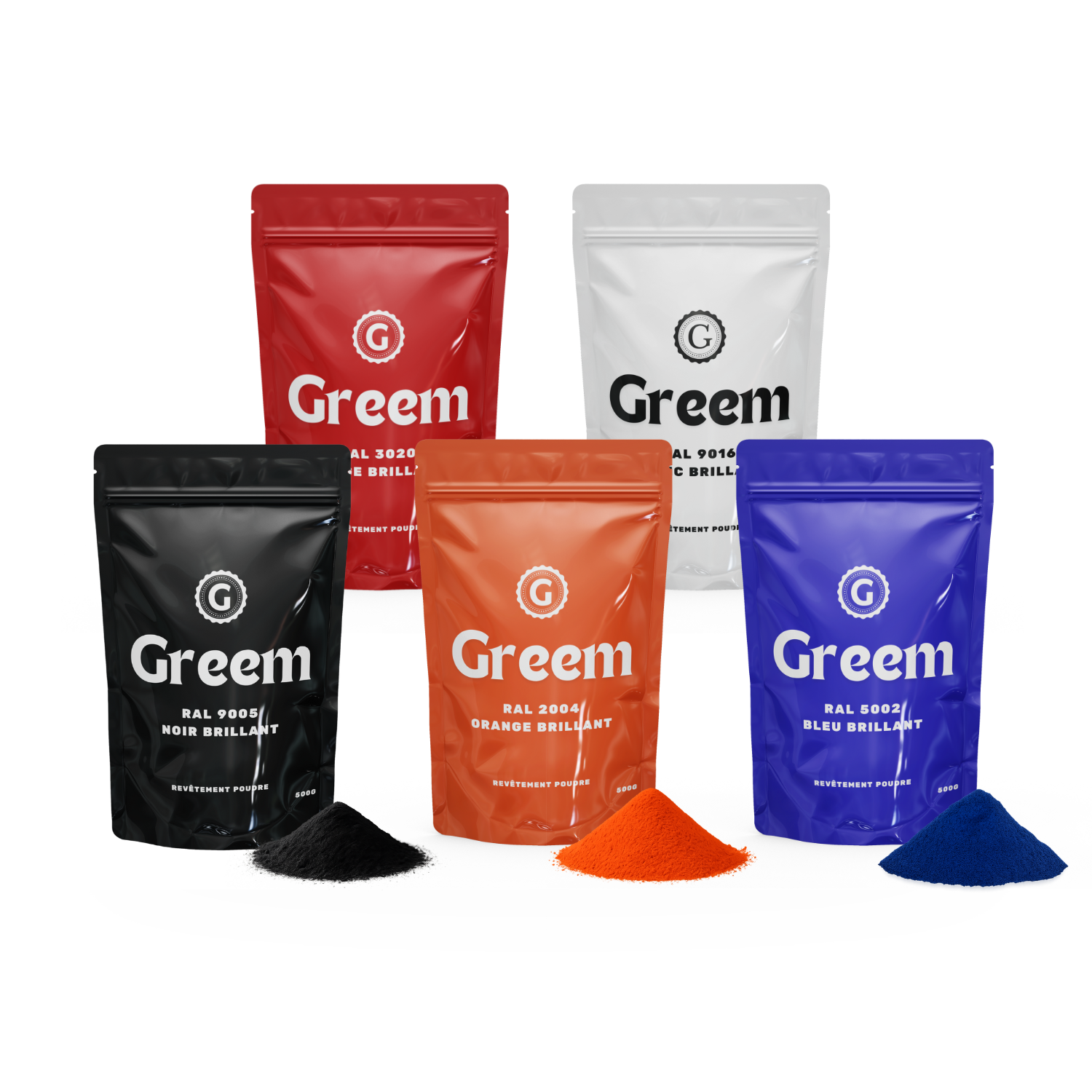 Sachets Greem de peinture en poudre thermolaquage, plusieurs couleurs RAL disponibles