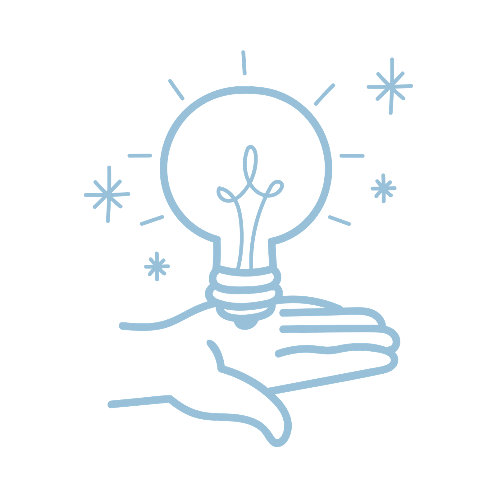 Icône d’ampoule au-dessus d’une main, symbolisant les idées et astuces - conseils et astuces
